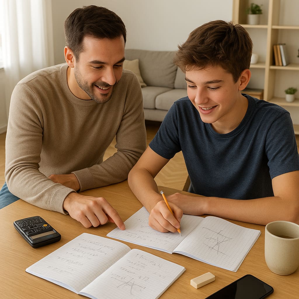 Tutor unterstützt Schüler bei Matheaufgaben zu Hause