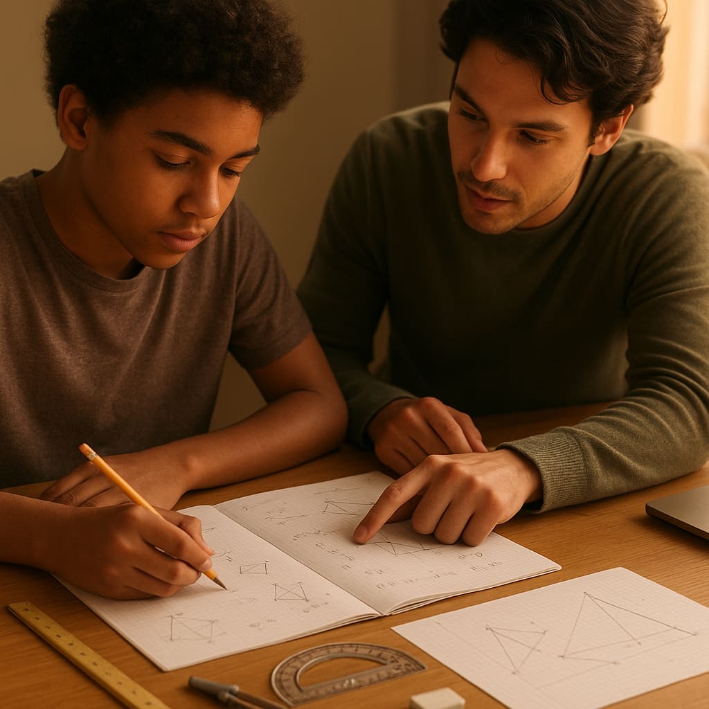 Mathe-Nachhilfe mit Arbeitsblättern und Geometriezeichnungen